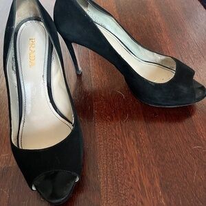 LUXURY PRADA PUMPS SHOES 1KP136 BLACK SUEDE LEATHER US 11 EU 41